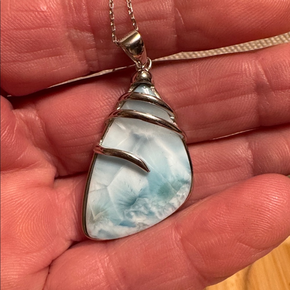 Sterling Silver Large Irregular Shape Larimar Pen… - image 4